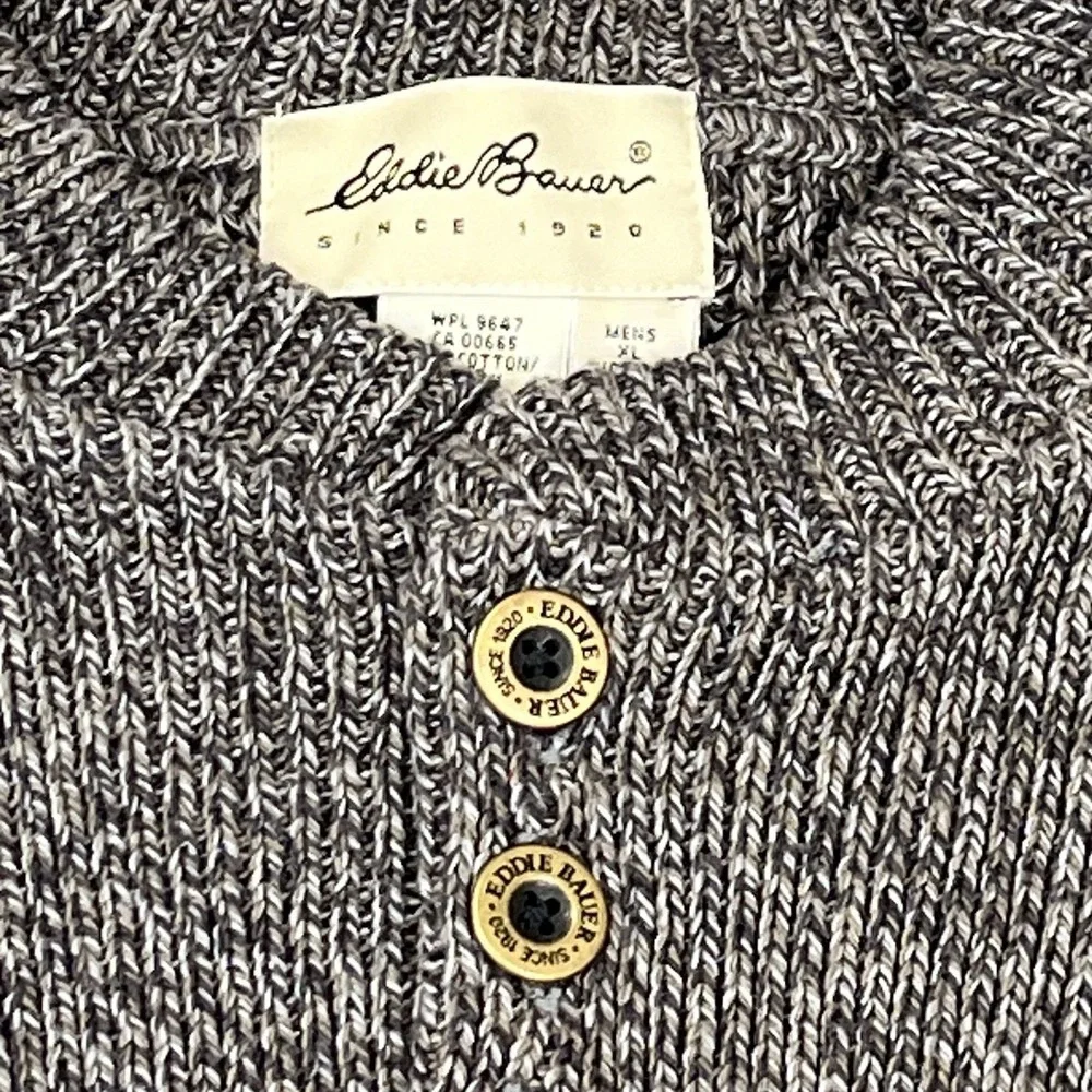 Eddie Bauer Sweater Men Large Gray Henley‎ Fisherman Heavy Rugged Made In USA